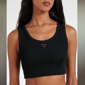 Prada Logo ribbed-knit jersey crop top